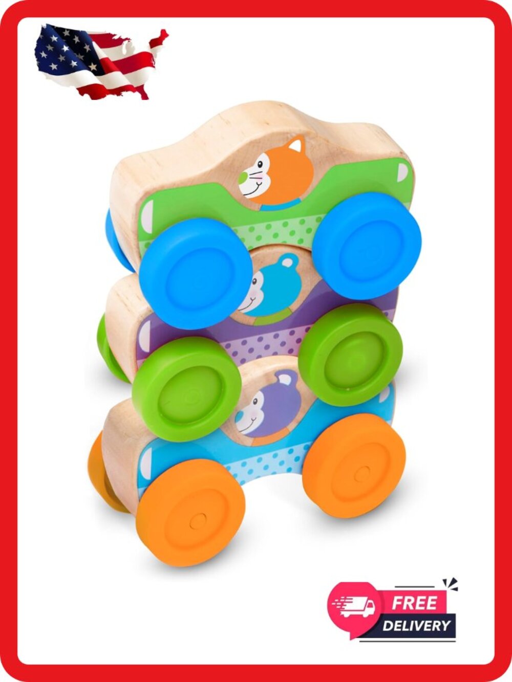 Melissa & Doug First Play Wooden Animal Stacking Cars 3-Piece Toddler Toy